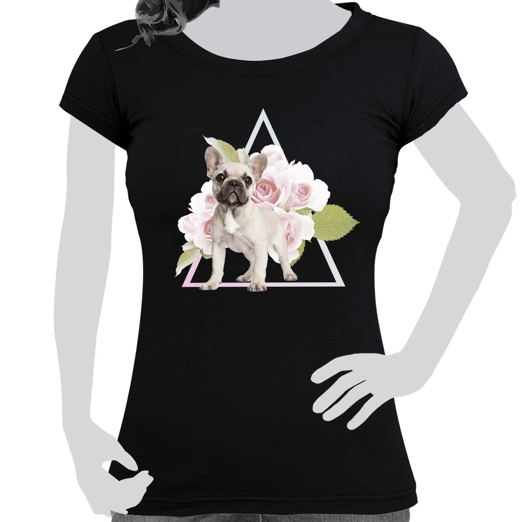 Damen T-Shirt Französische Bulldogge Flower
