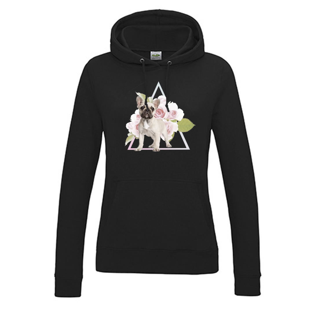 Damen Hoodie Französische Bulldogge Flower