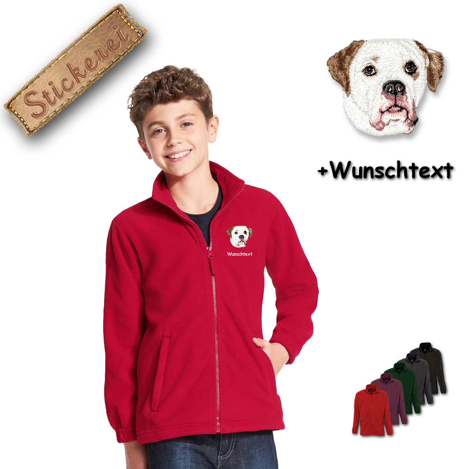 Kinder-Fleecejacke Amerikanische Bulldogge