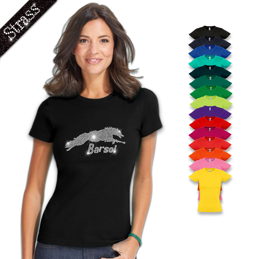 Damen Strass T-Shirt Barsoi