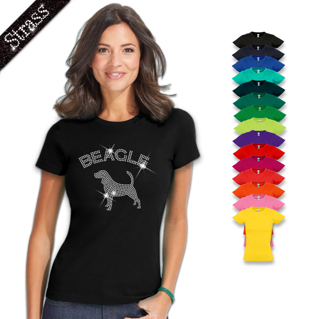 Damen Strass T-Shirt Beagle