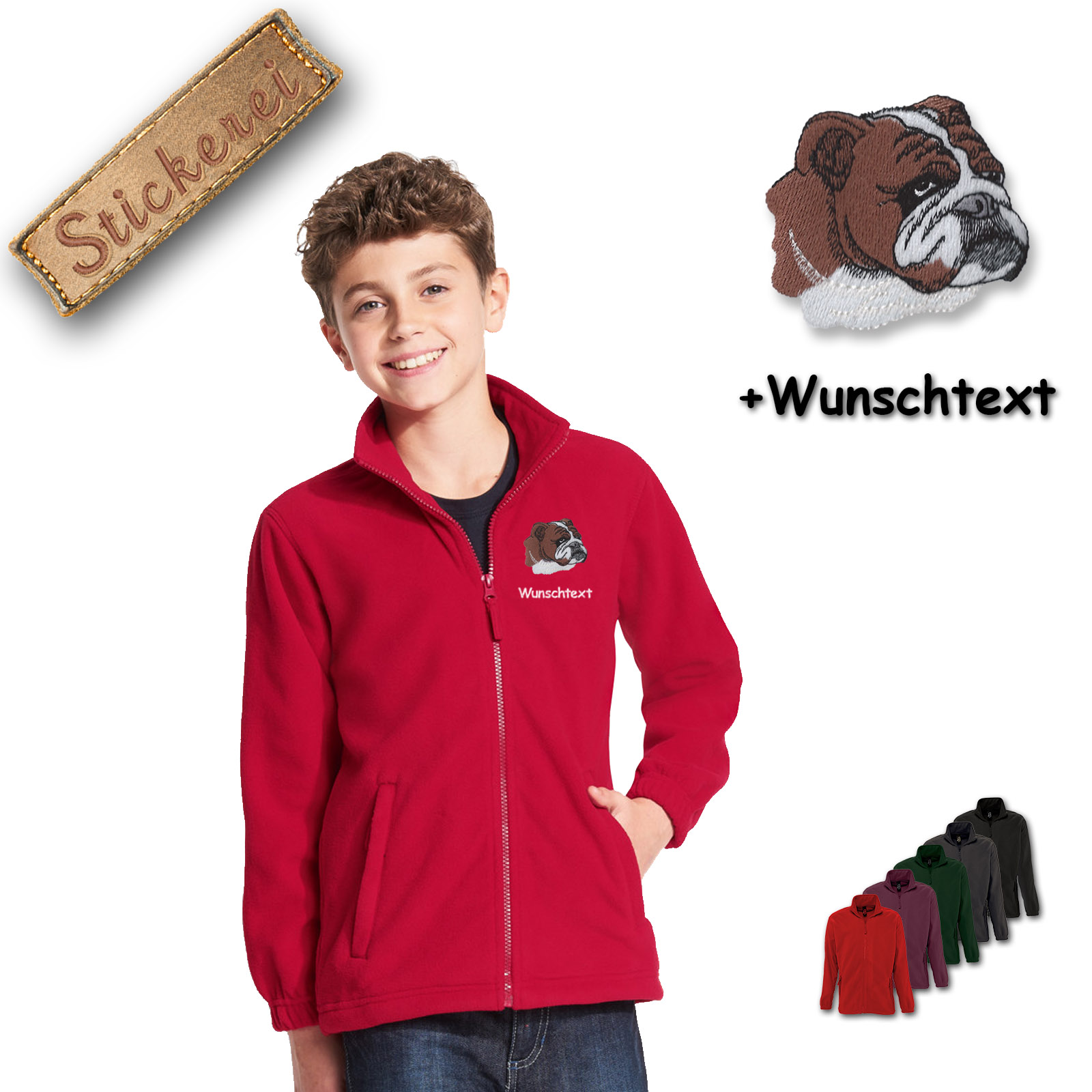 Kinder-Fleecejacke Englische Bulldogge
