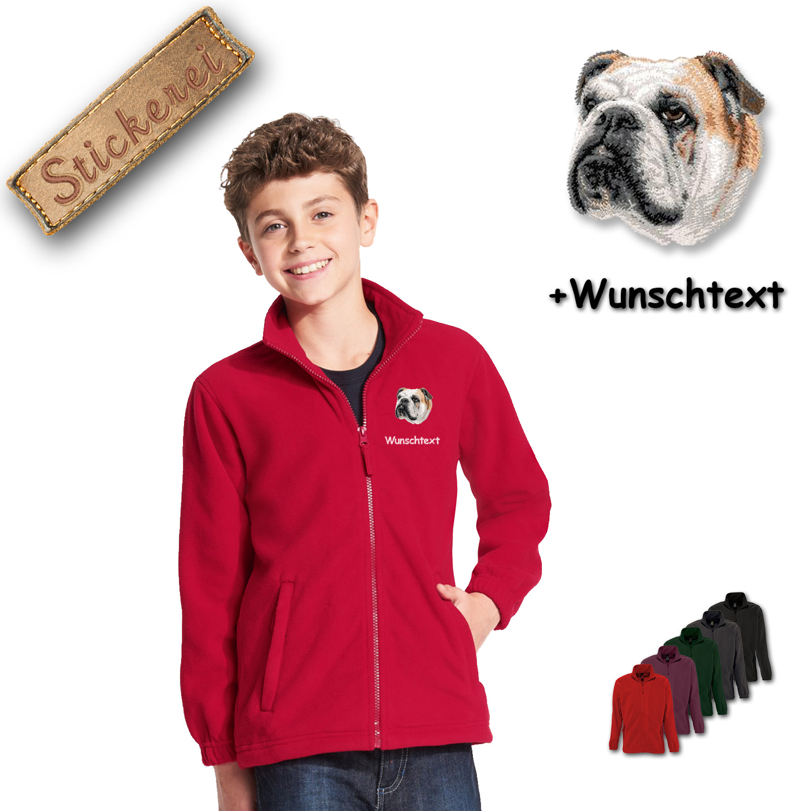 Kinder-Fleecejacke Englische Bulldogge