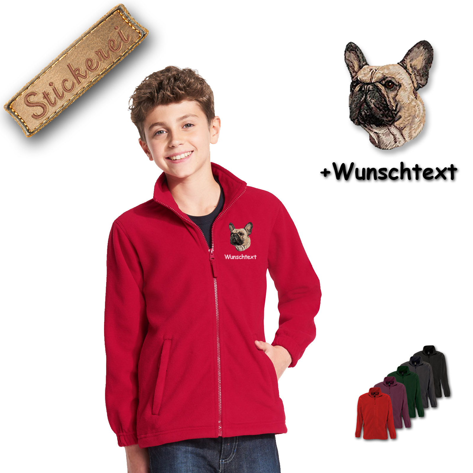Kinder-Fleecejacke Französische Bulldogge