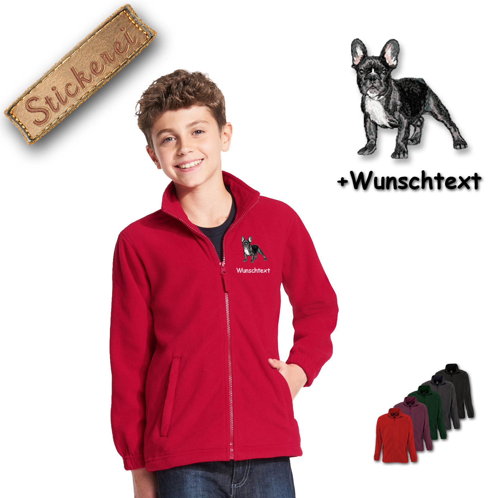 Kinder-Fleecejacke Französische Bulldogge