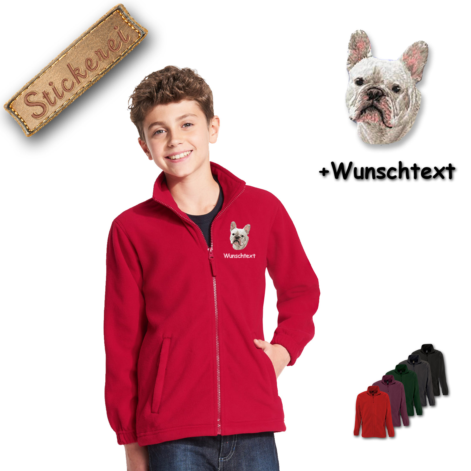 Kinder-Fleecejacke Französische Bulldogge