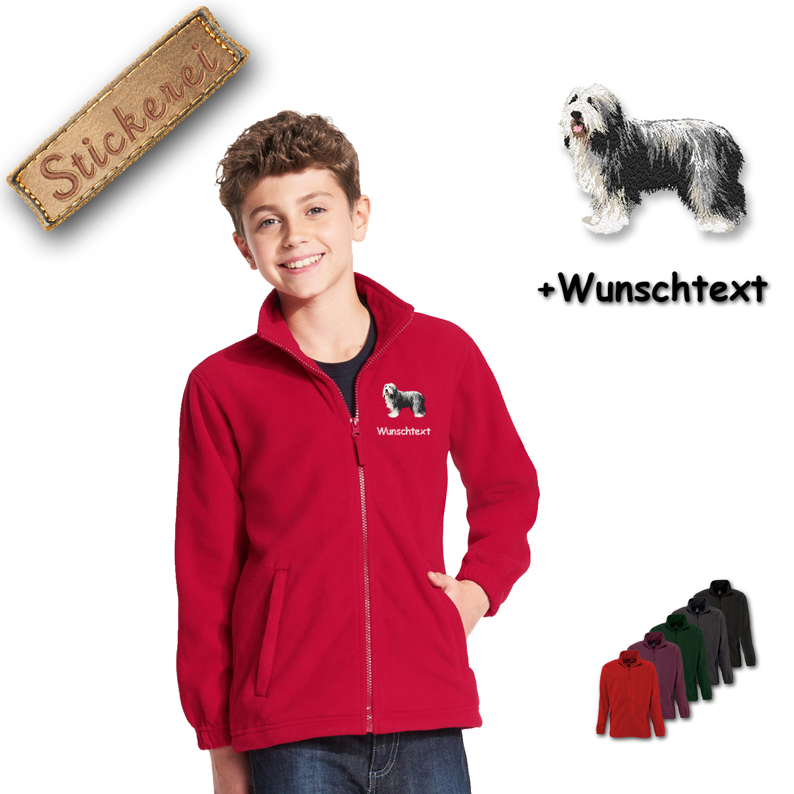 Kinder-Fleecejacke Bearded Collie