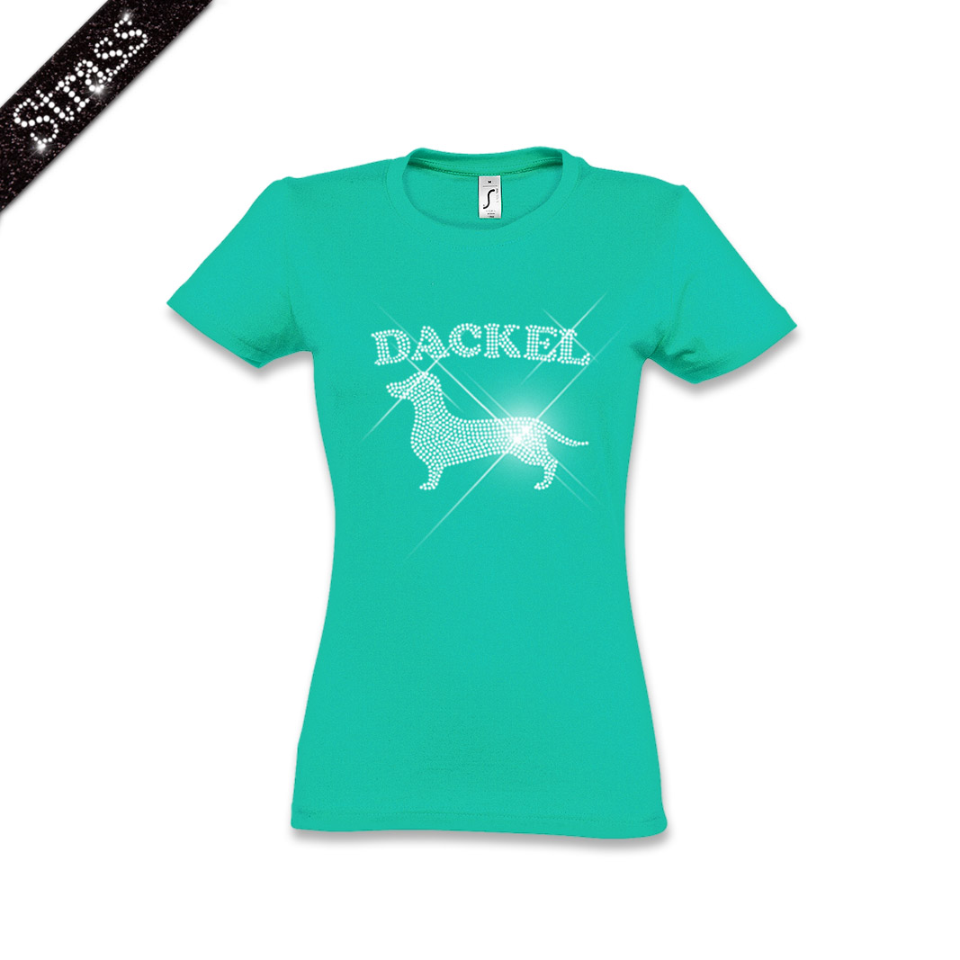 Damen Strass T-Shirt Dackel – Bild 16
