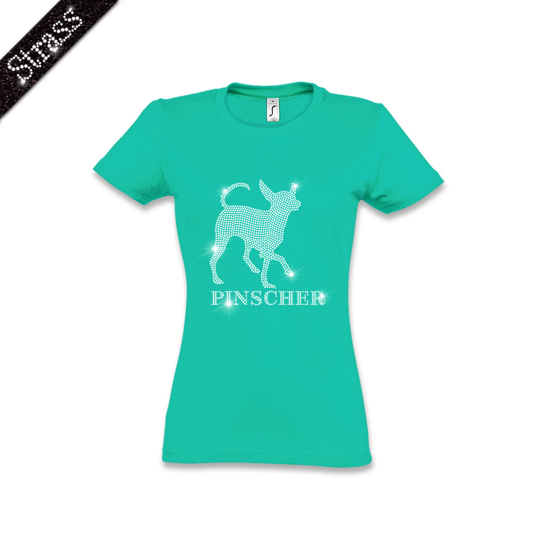 Damen Strass T-Shirt Pinscher – Bild 2
