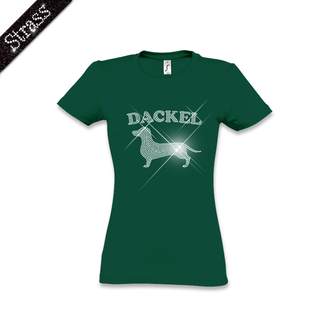 Damen Strass T-Shirt Dackel – Bild 15