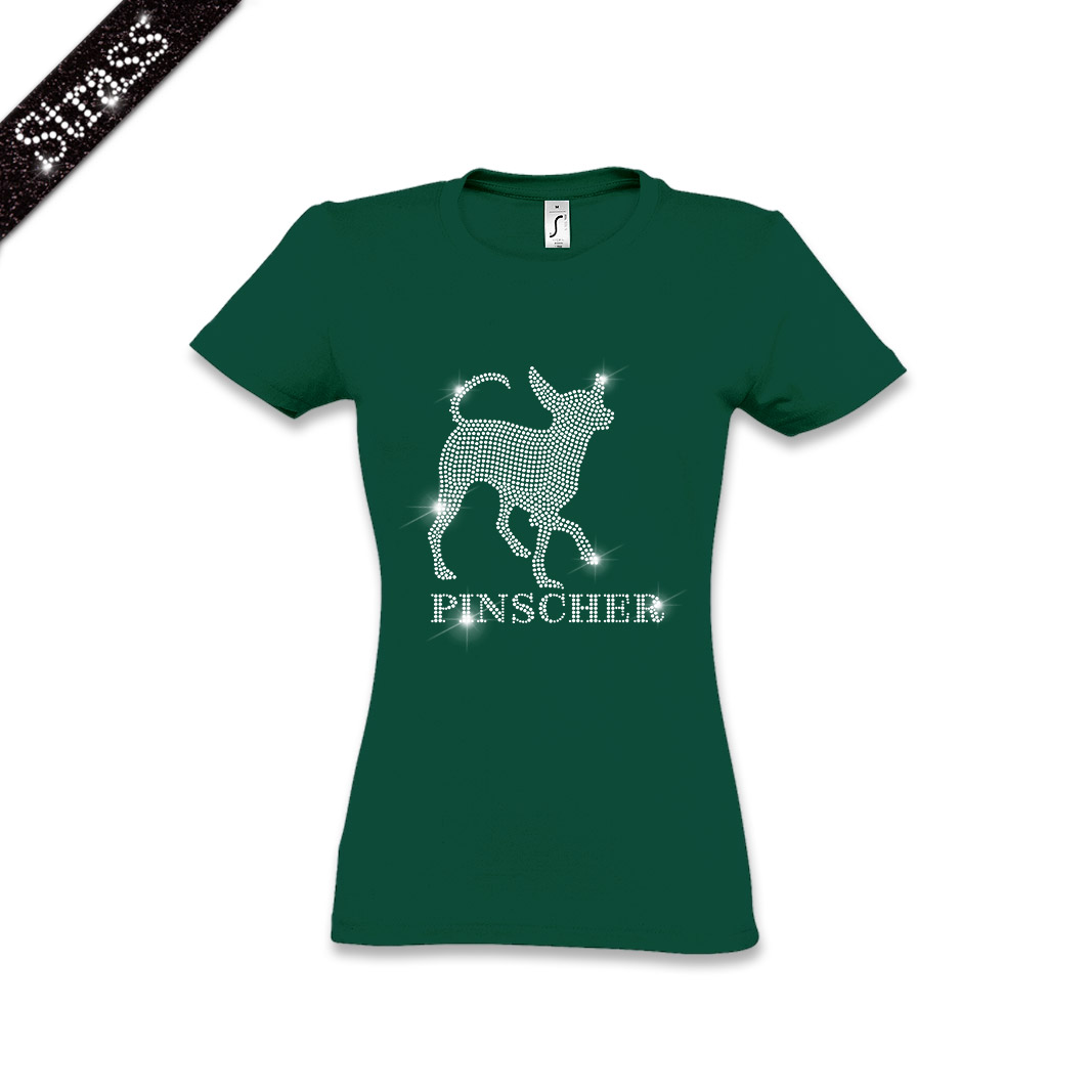 Damen Strass T-Shirt Pinscher – Bild 3