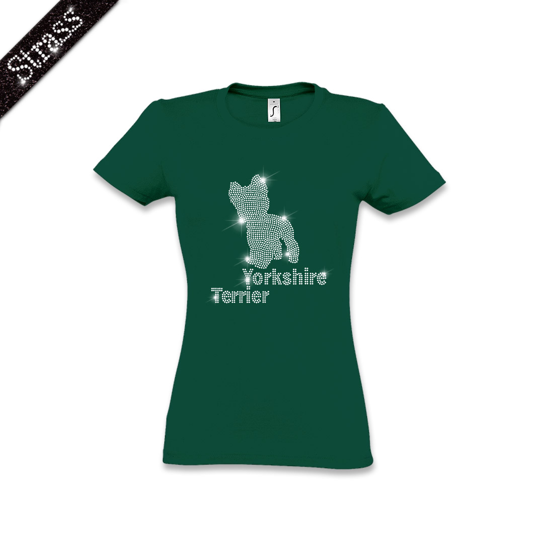 Damen Strass T-Shirt Yorkshire Terrier – Bild 3