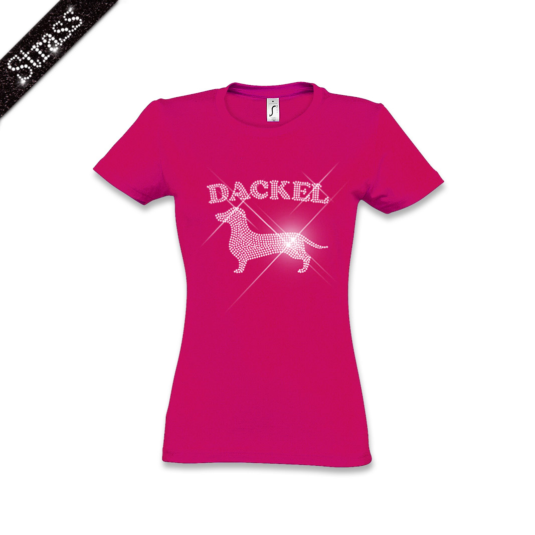 Damen Strass T-Shirt Dackel – Bild 14