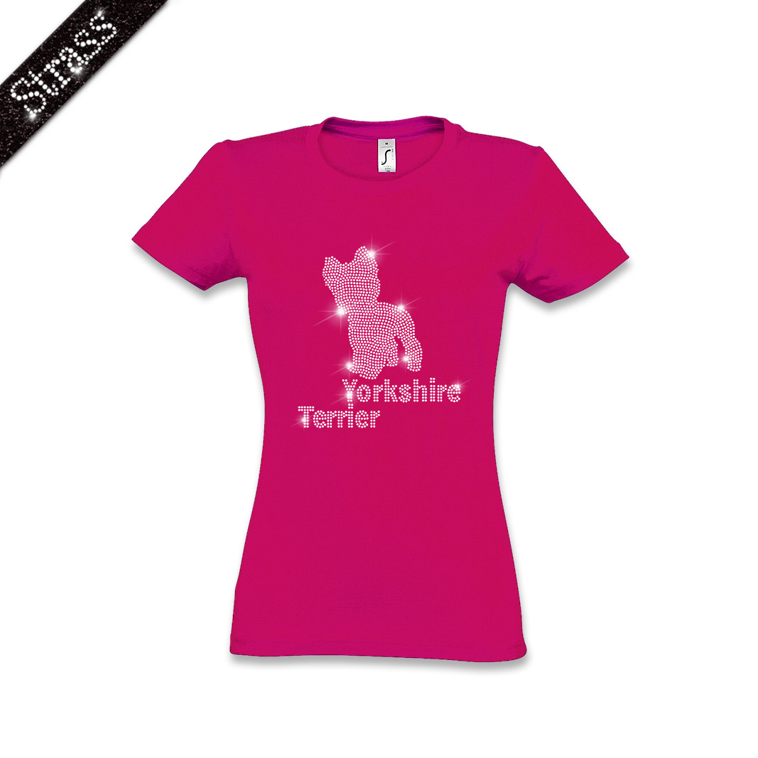 Damen Strass T-Shirt Yorkshire Terrier – Bild 4