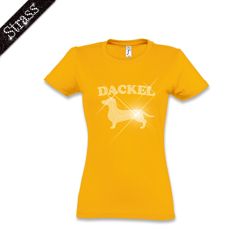 Damen Strass T-Shirt Dackel – Bild 13