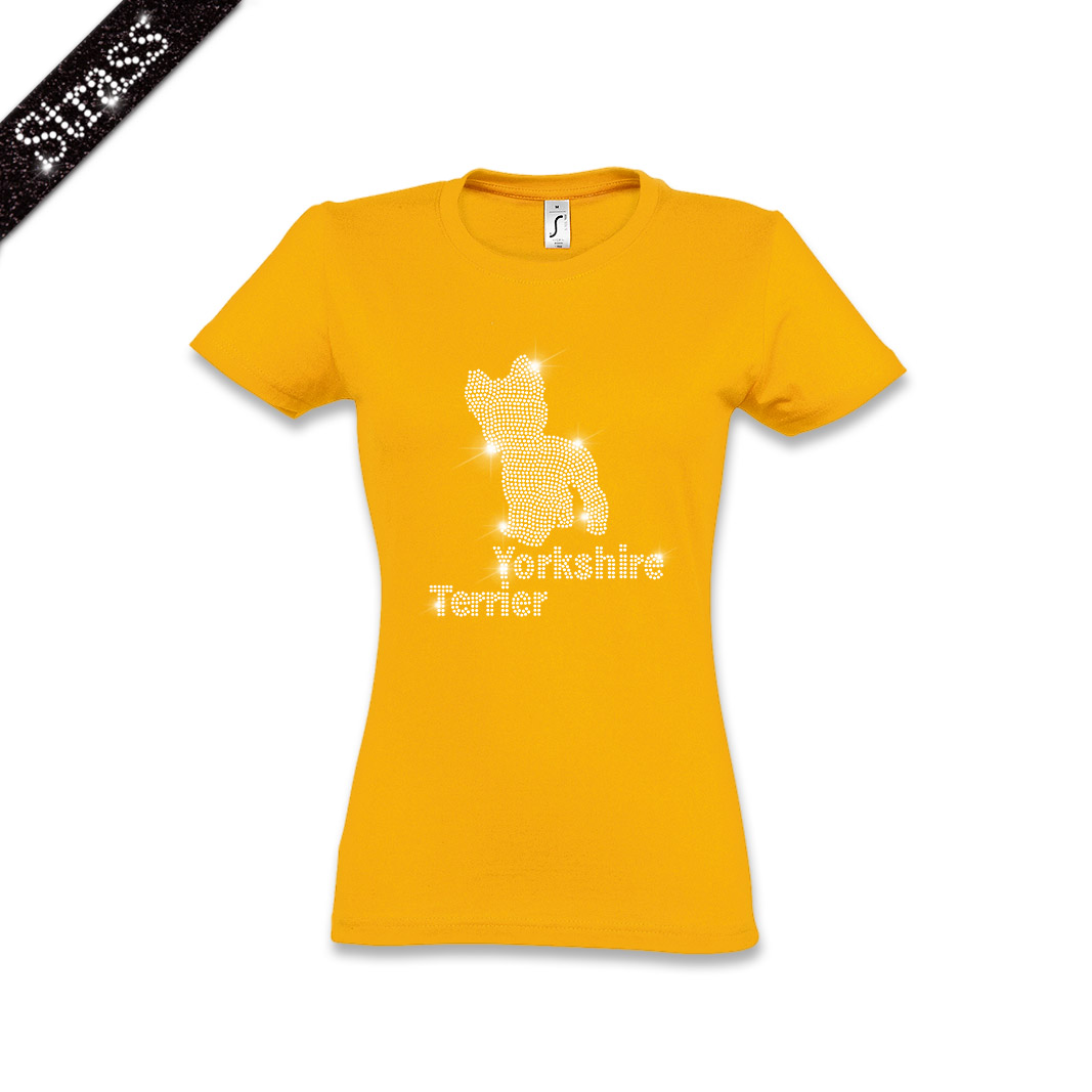 Damen Strass T-Shirt Yorkshire Terrier – Bild 5