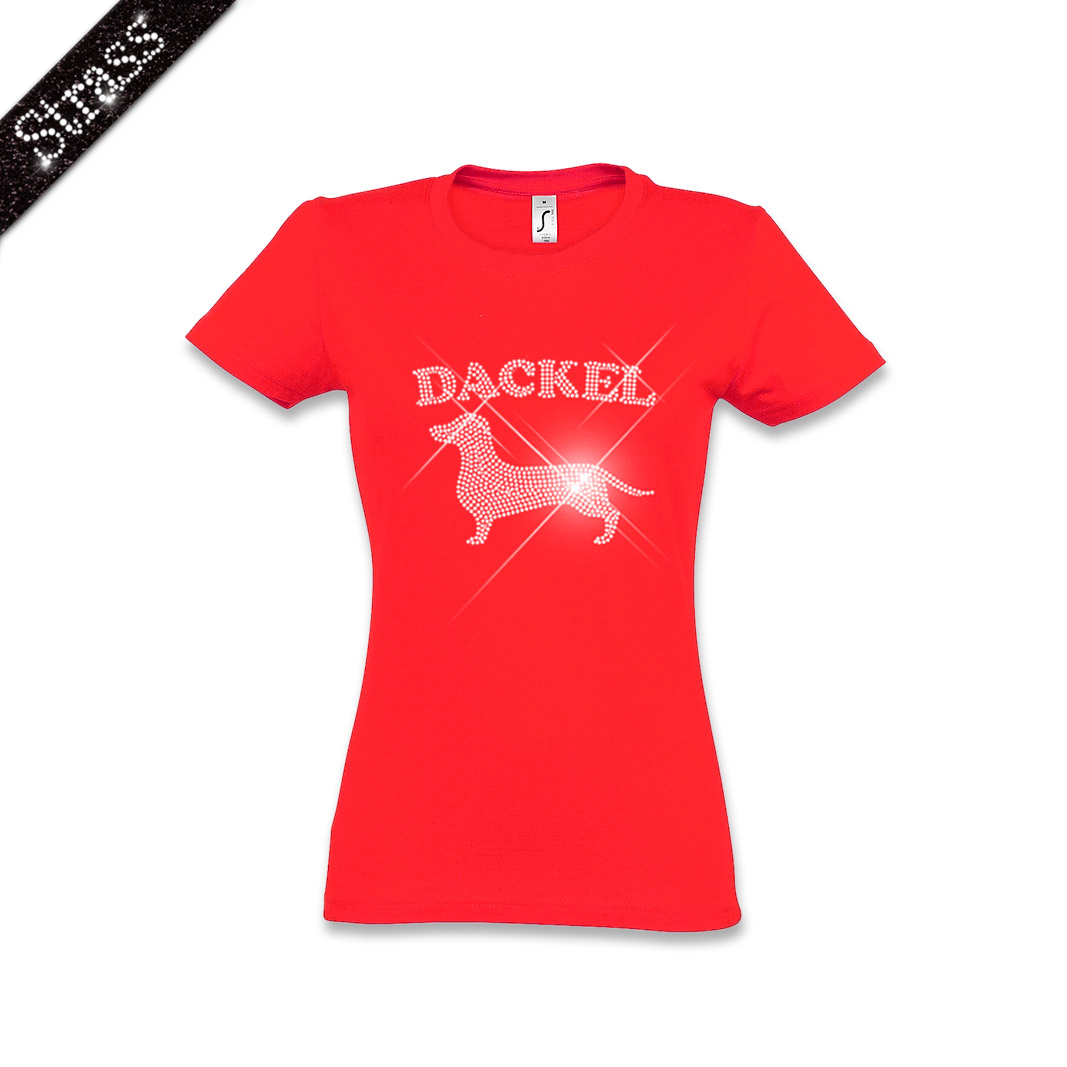 Damen Strass T-Shirt Dackel – Bild 12