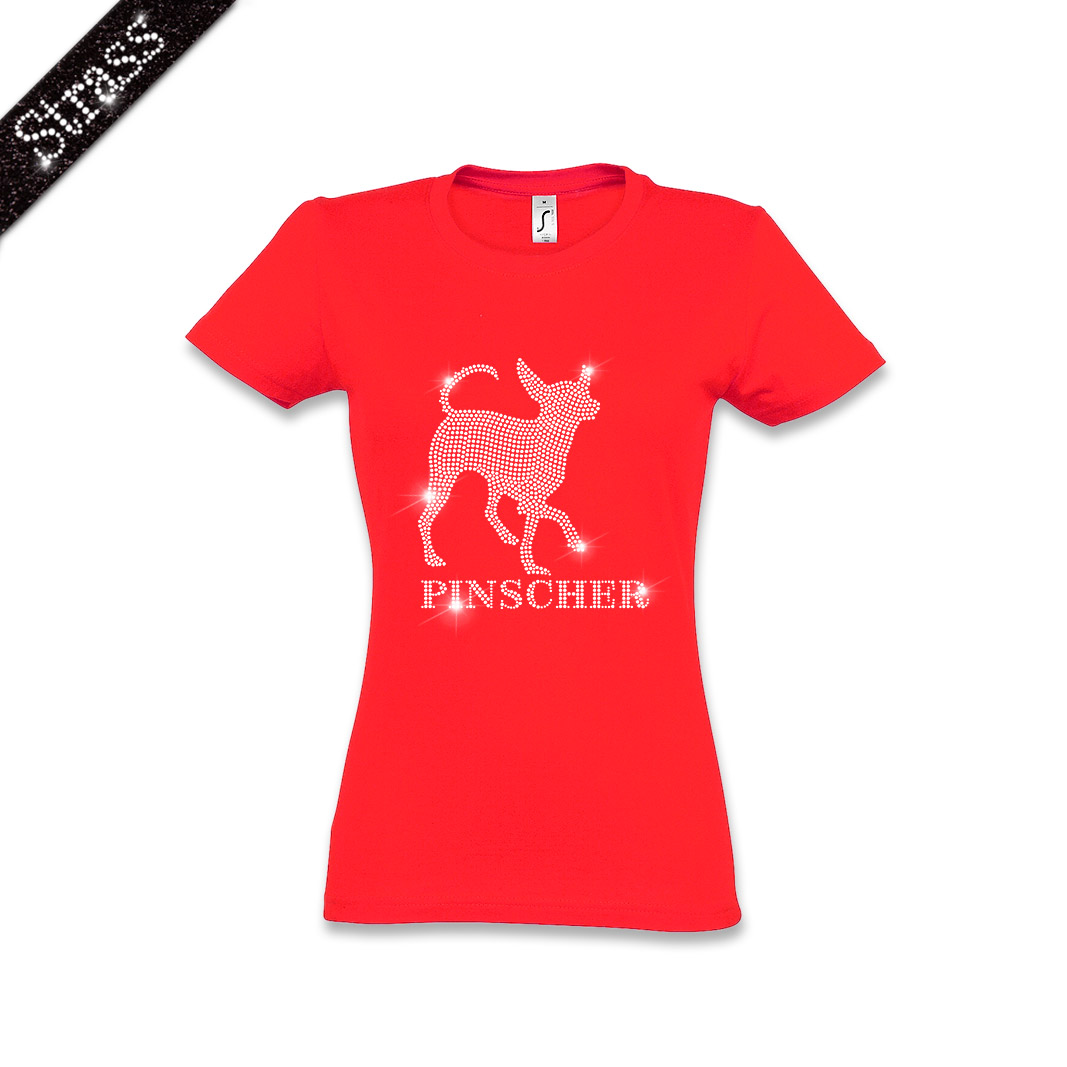 Damen Strass T-Shirt Pinscher – Bild 6