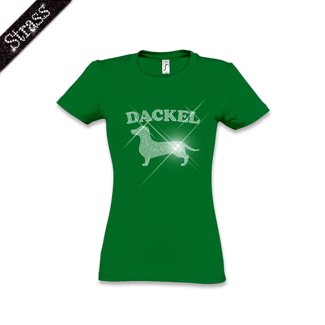 Damen Strass T-Shirt Dackel – Bild 11