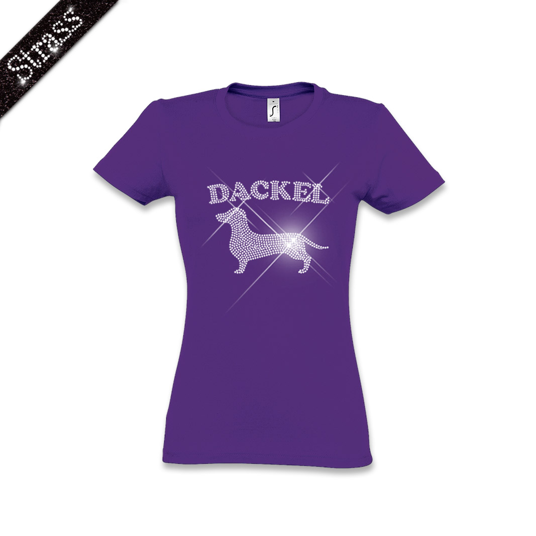 Damen Strass T-Shirt Dackel – Bild 10