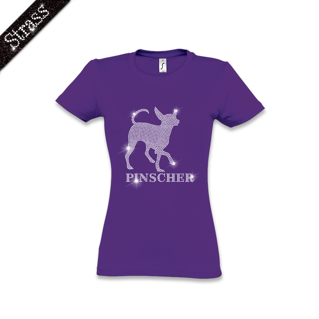 Damen Strass T-Shirt Pinscher – Bild 8