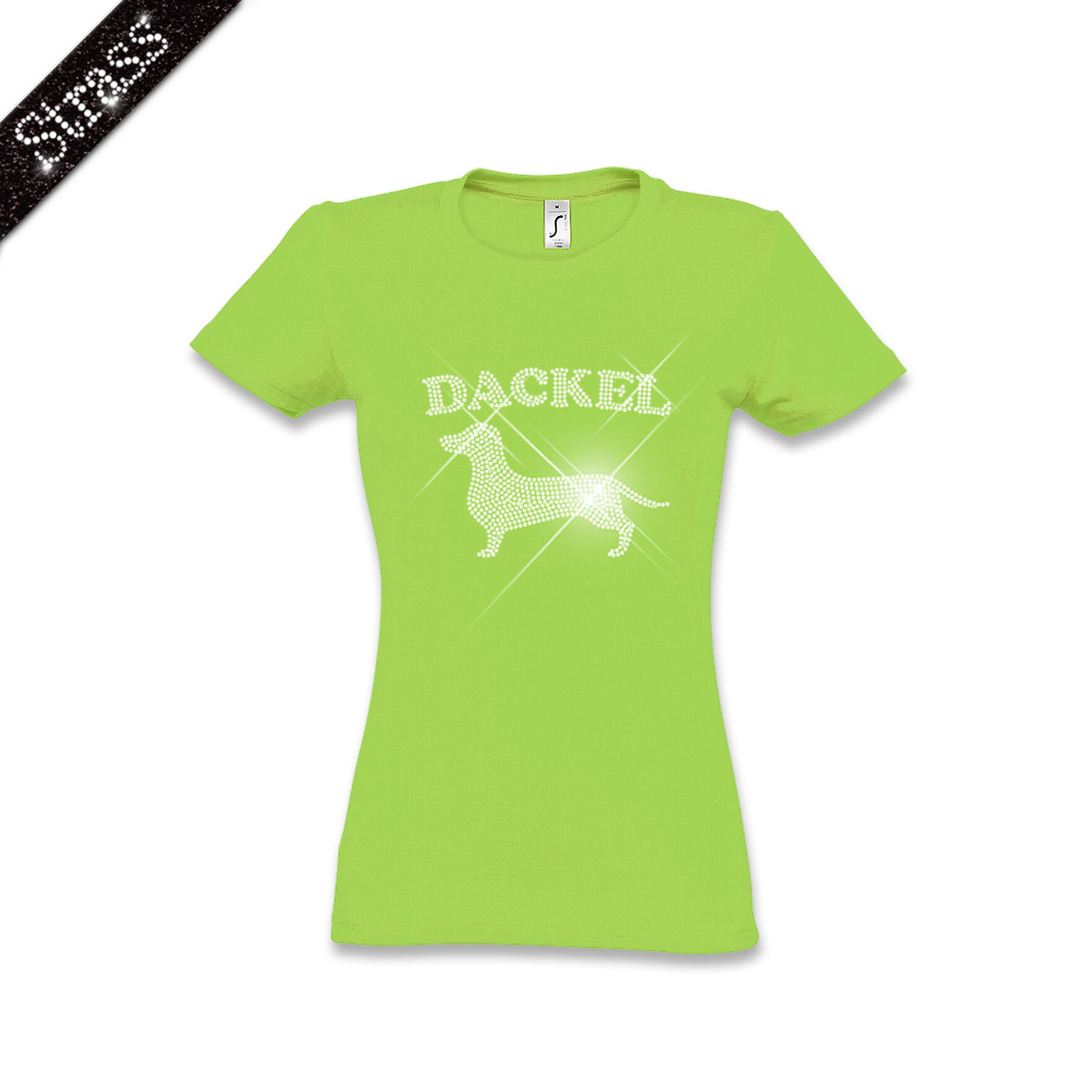 Damen Strass T-Shirt Dackel – Bild 9