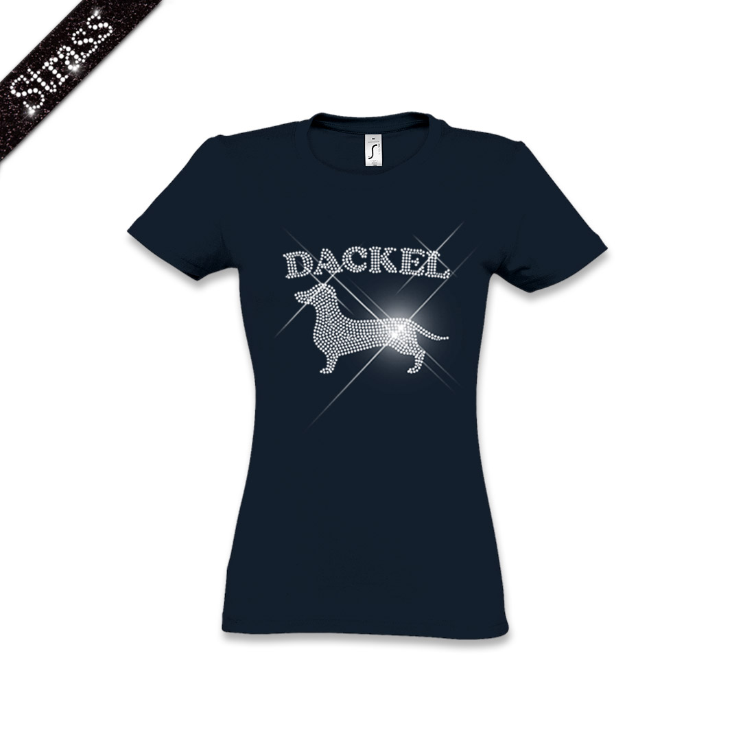 Damen Strass T-Shirt Dackel – Bild 8