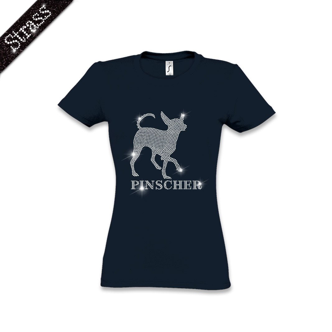 Damen Strass T-Shirt Pinscher – Bild 10