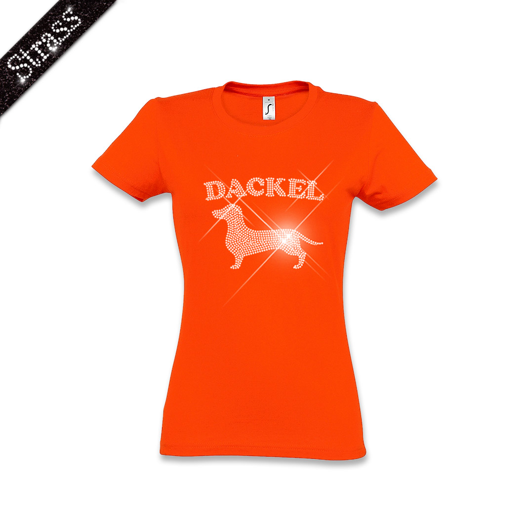 Damen Strass T-Shirt Dackel – Bild 7