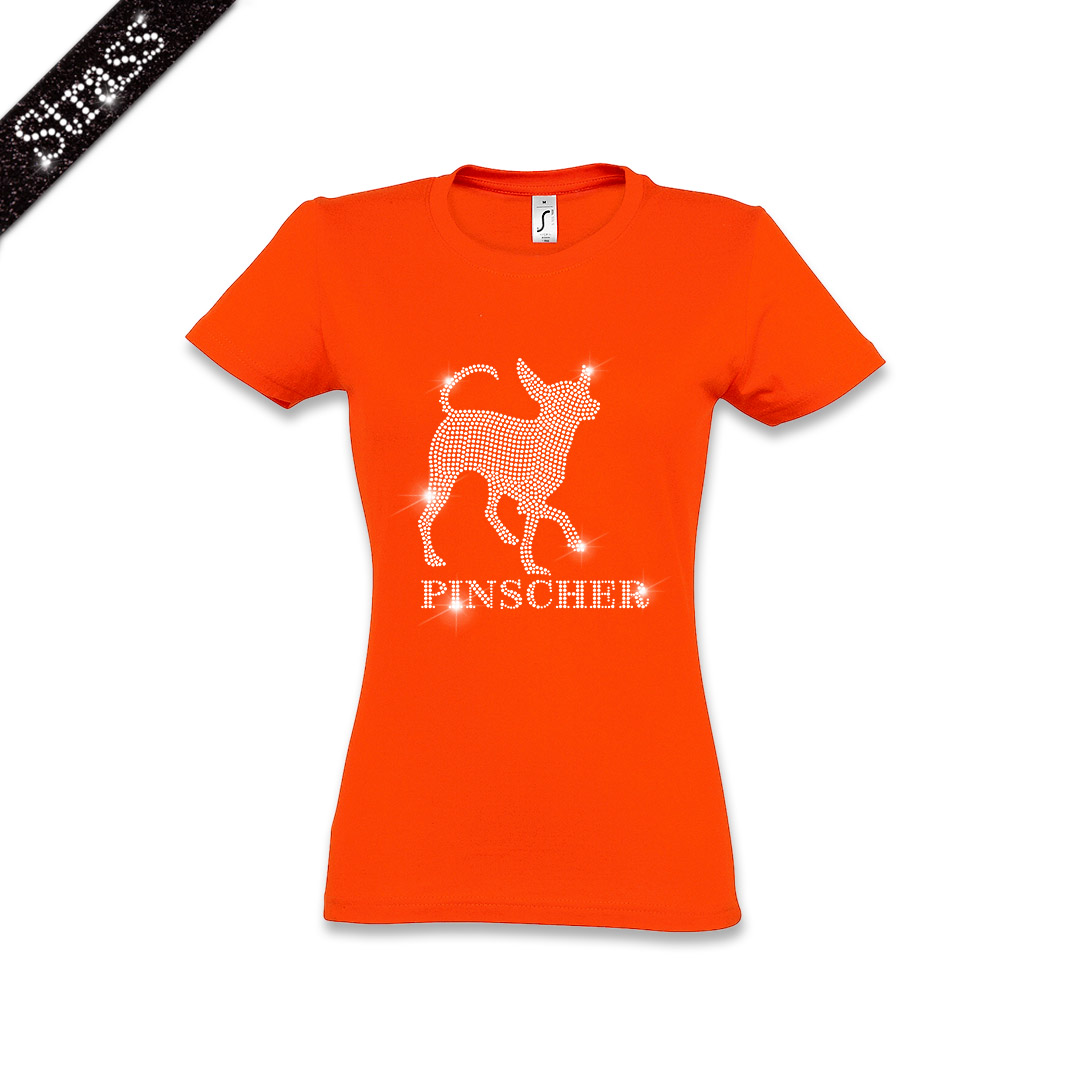 Damen Strass T-Shirt Pinscher – Bild 11