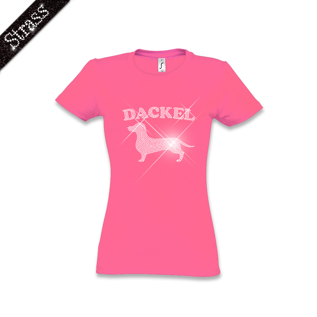 Damen Strass T-Shirt Dackel – Bild 6