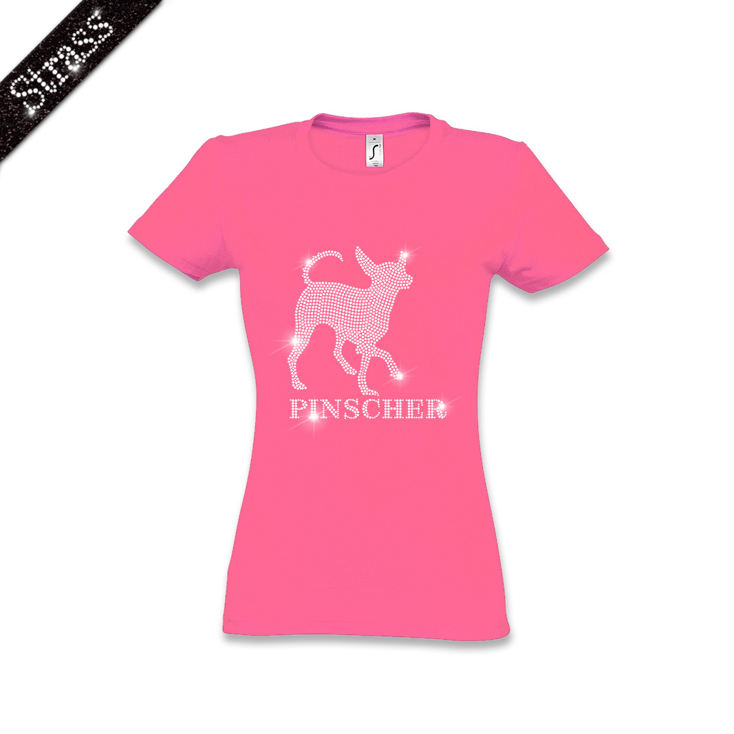 Damen Strass T-Shirt Pinscher – Bild 12