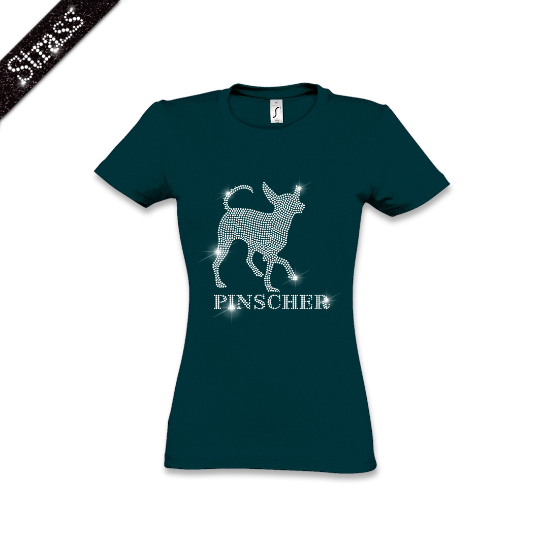 Damen Strass T-Shirt Pinscher – Bild 13