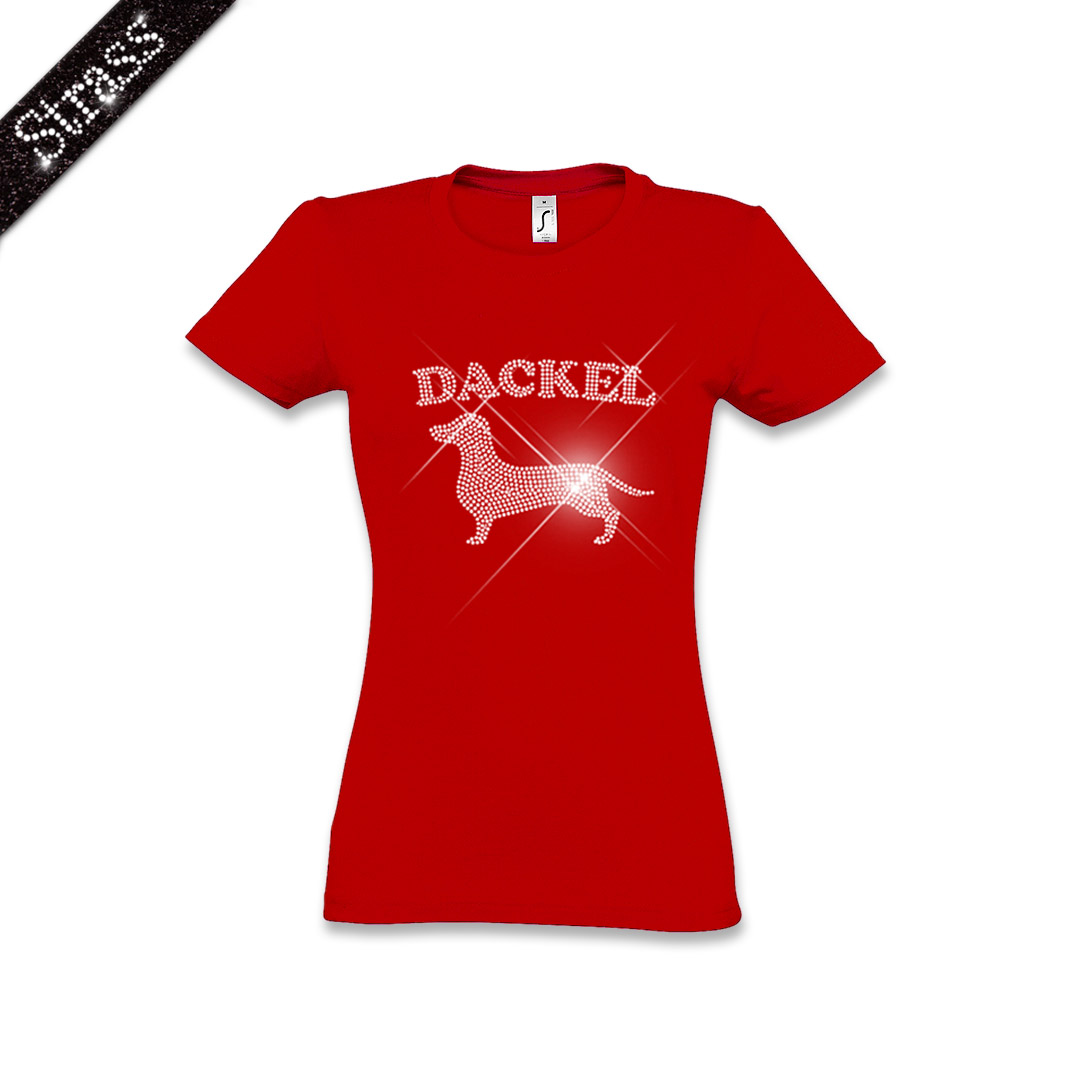 Damen Strass T-Shirt Dackel – Bild 4