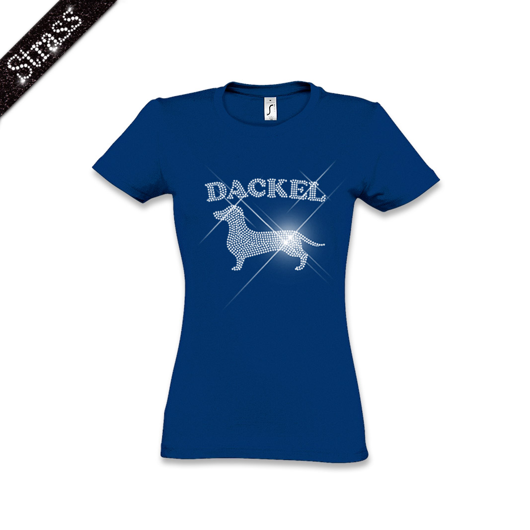 Damen Strass T-Shirt Dackel – Bild 3