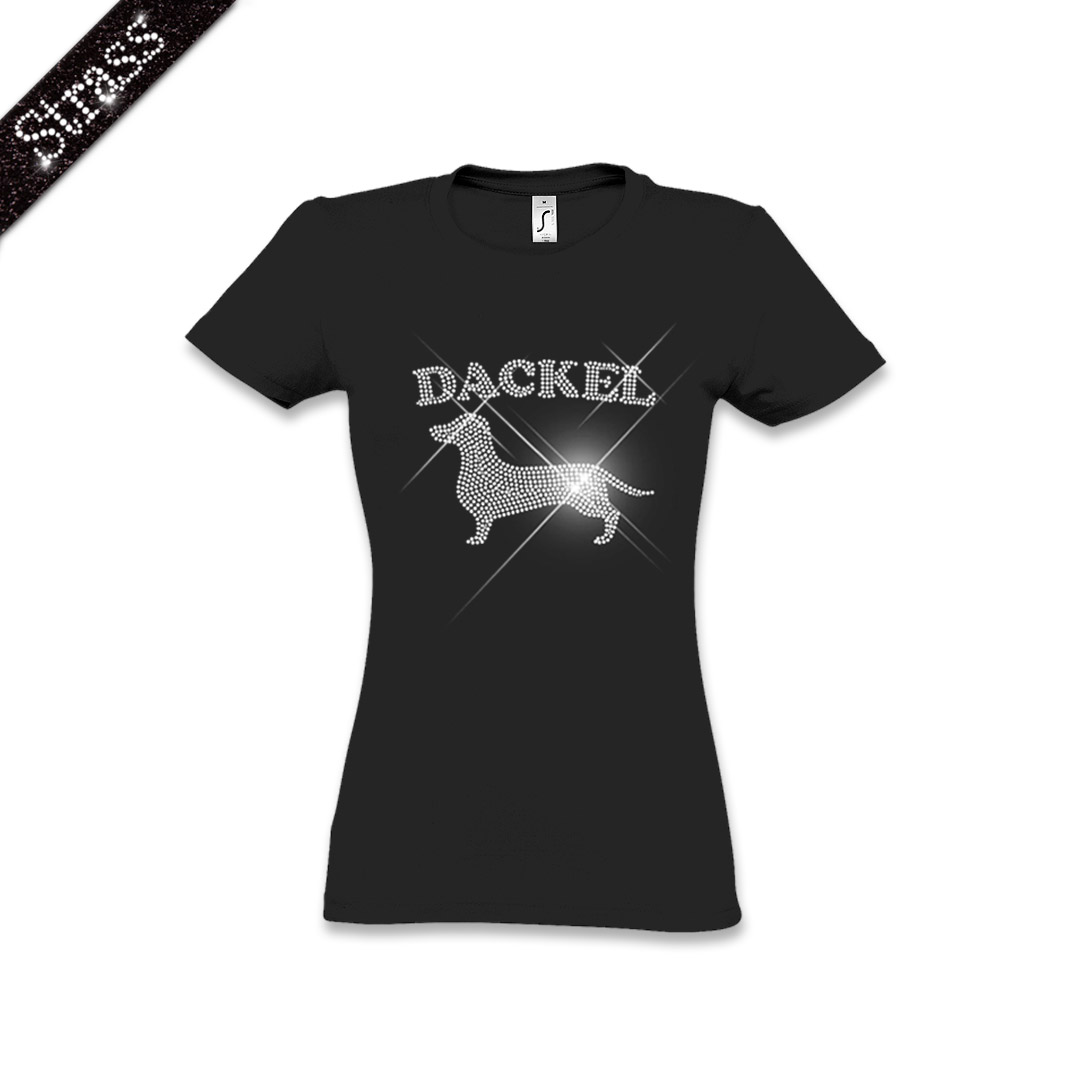 Damen Strass T-Shirt Dackel – Bild 2
