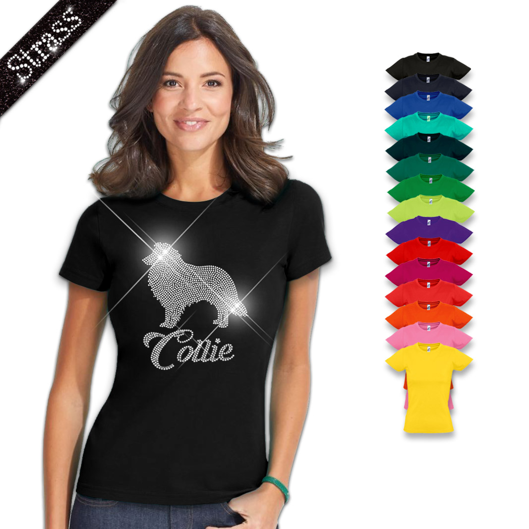 Damen Strass T-Shirt Collie