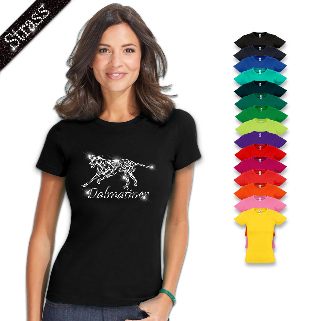 Damen Strass T-Shirt Dalmatiner