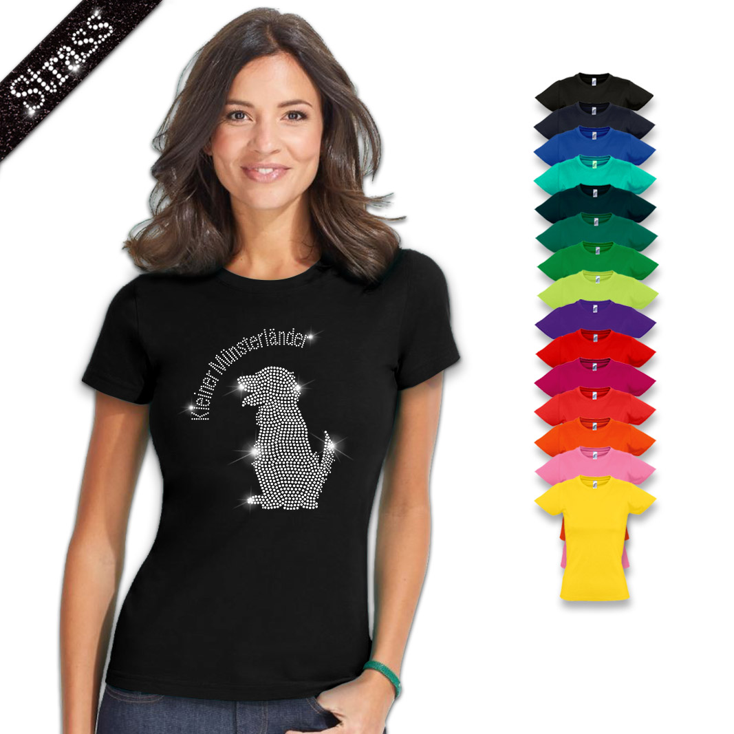 Damen Strass T-Shirt Kleiner Münsterländer