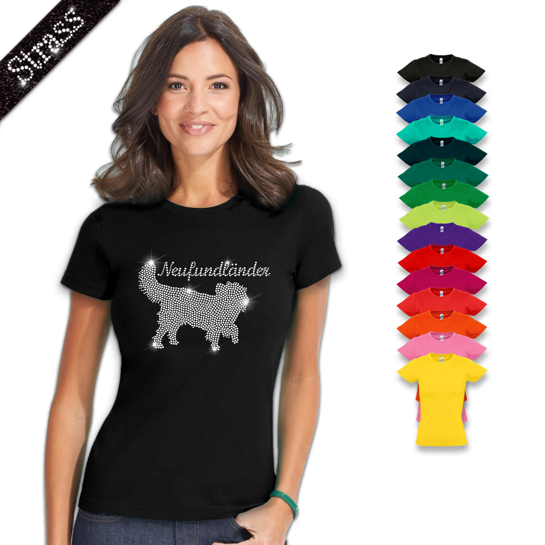 Damen Strass T-Shirt Neufundländer