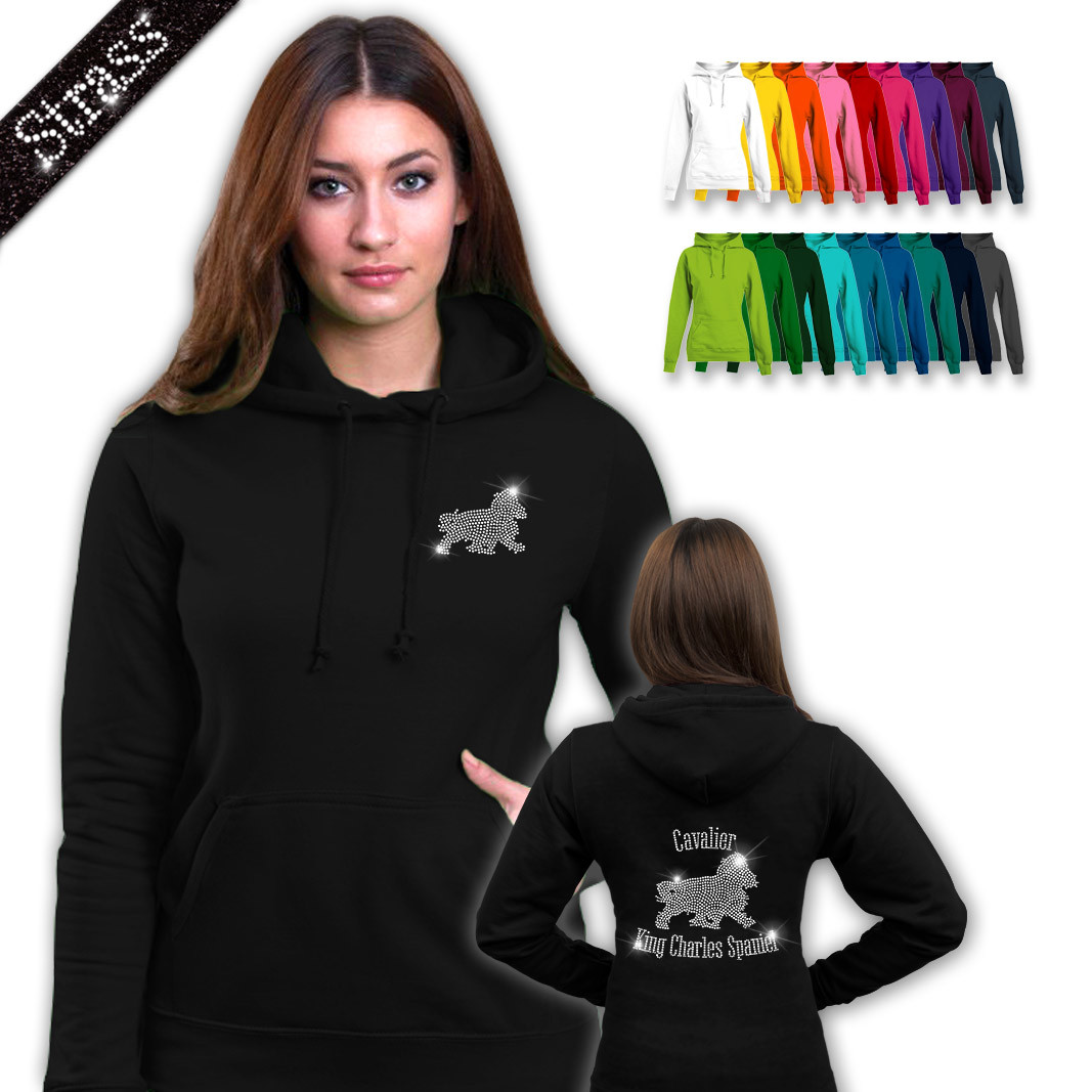 Damen Hoodie Strass Cavalier King Charles Spaniel