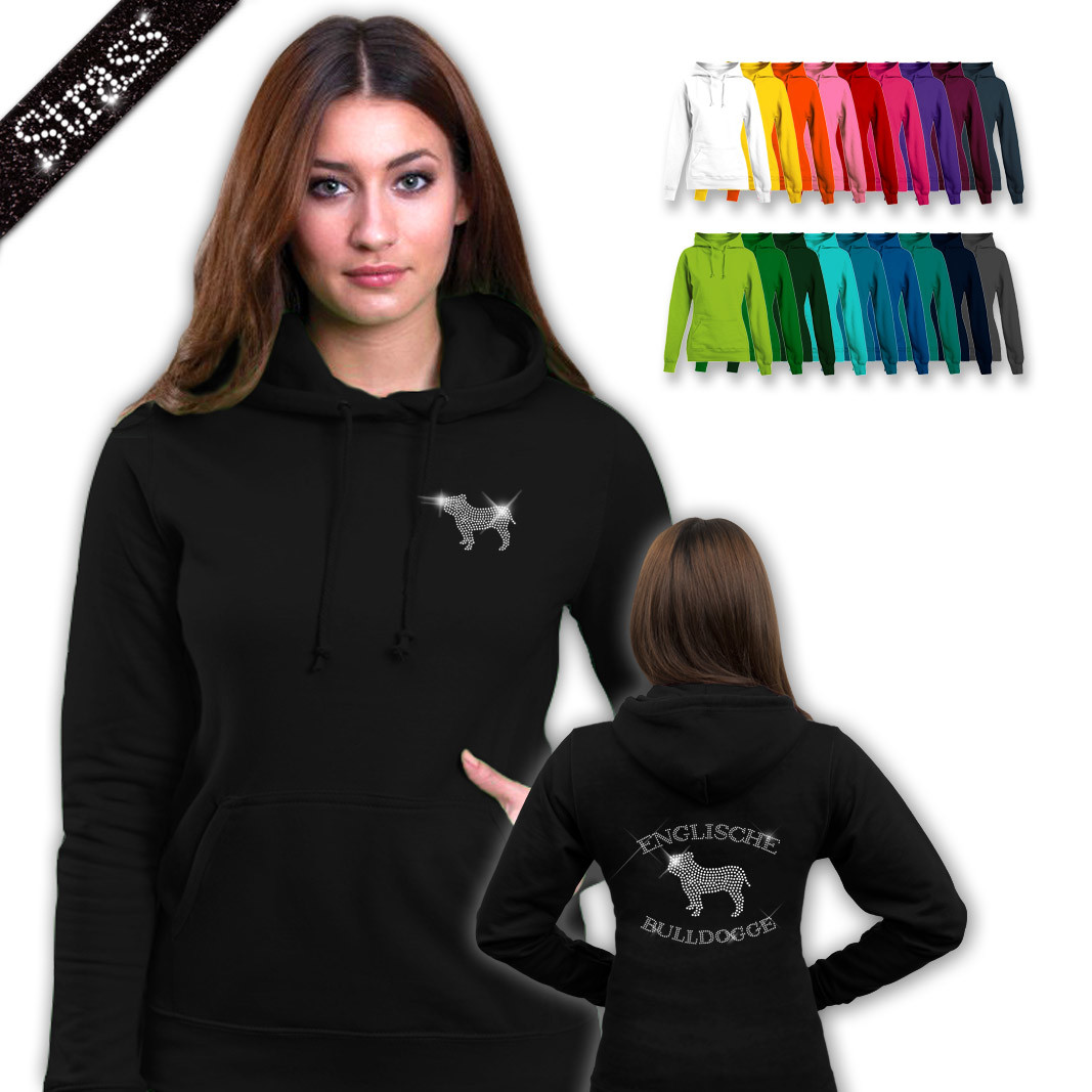 Damen Hoodie Strass Englische Bulldogge
