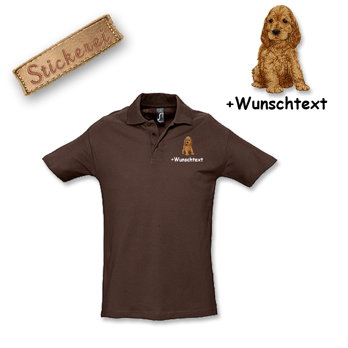 Name Poloshirt Polo Shirt bestickt Stickerei Hund Baumwolle Cocker Spaniel 2